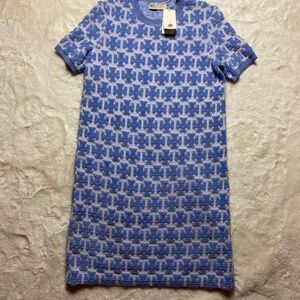 Tory Burch NWT Boucle Logo Dress Blue Hydrangea Women’s Size Small